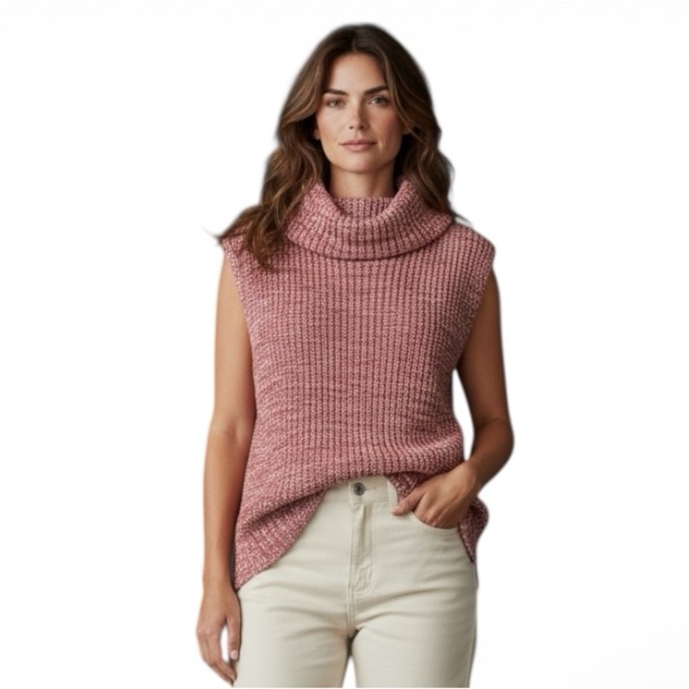 Miracle Cinnabar Multi Turtleneck Cable Knit Vest